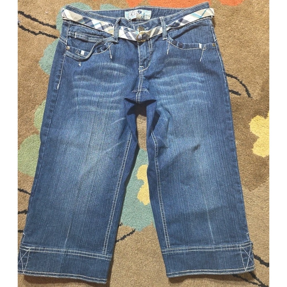 Vintage Y2K Size 9 Jolt Jeans Denim Capris Low-Rise Straight Leg Juniors W/ Belt